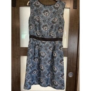 Ann Taylor LOFT Dress Women's Size‎ 4Tall Blue Paisley Silky Dressy Preppy